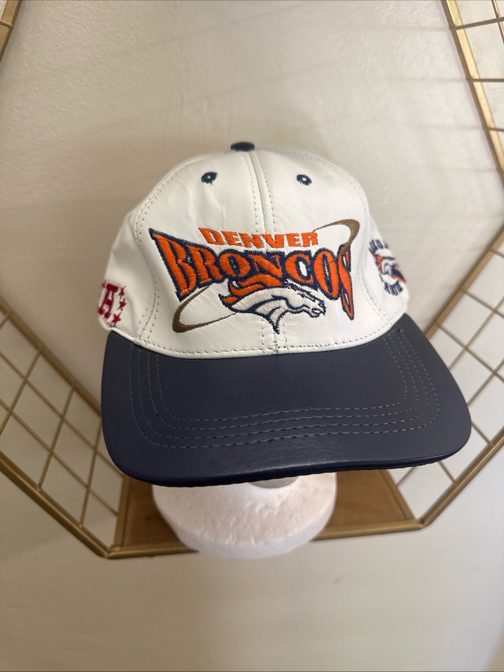 Vintage Rare 90's Denver Broncos Pro Elite Leather Strapback Hat Made in USA